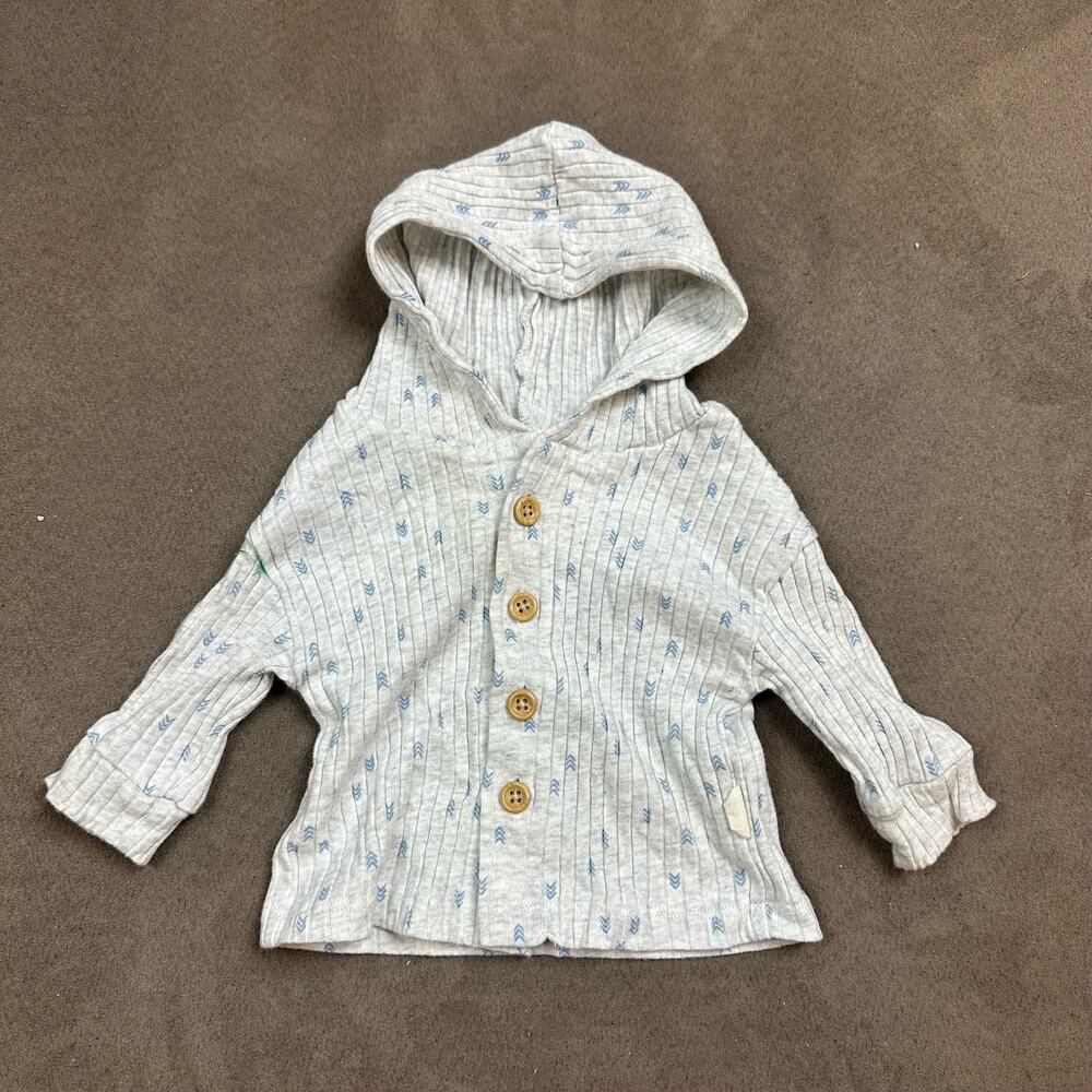 Rabbit Bear Arrow Print Ribbed Button Shirt Cardigan Hoodie Baby Boy 0-3 Months